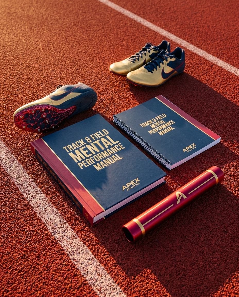 Track & Field manual and workbook flat lay on a running track