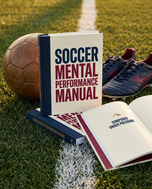 Soccer Mental Performance Manual book on a grass pitch