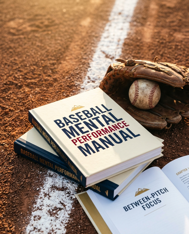 Baseball Mental Performance Manual book on infield dirt with a glove and ball