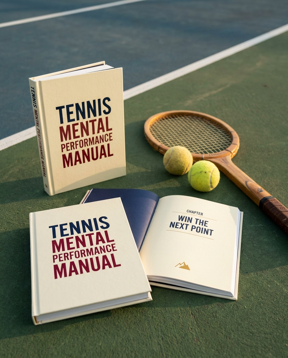 Tennis Mental Performance Manual book on a hard court