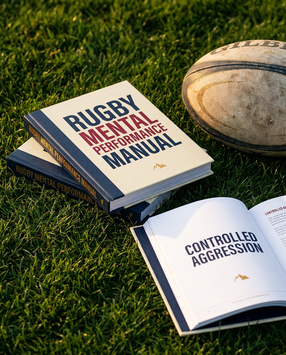 Rugby Mental Performance Manual book on a grass pitch