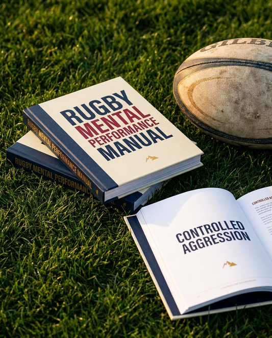 Rugby Mental Performance Manual book on a grass pitch