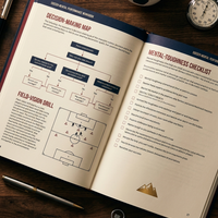 Soccer workbook spread — decision-making, vision drill, mental toughness